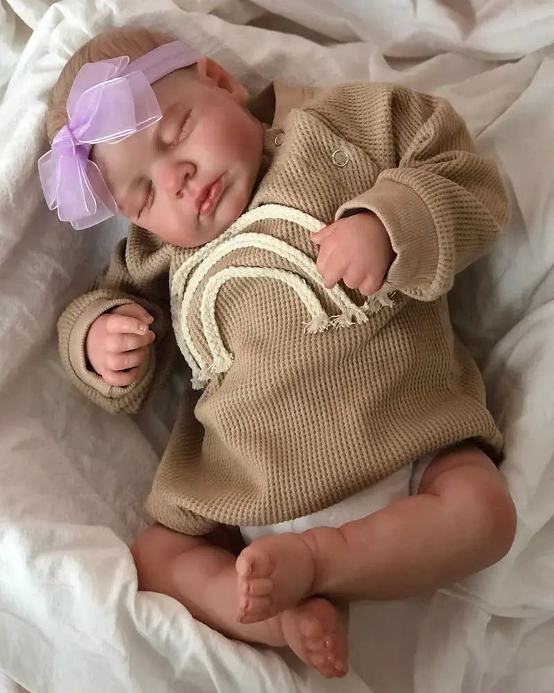 49CM Already Finished Painted Bebe Reborn Doll Loulou Newborn Sleeping Doll Soft Vinyl 3D Skin Tone Visible Veins Gift for Girls