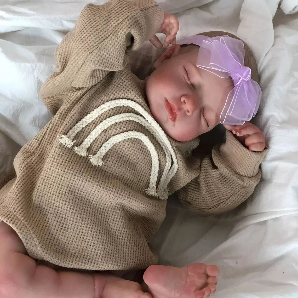 49CM Already Finished Painted Bebe Reborn Doll Loulou Newborn Sleeping Doll Soft Vinyl 3D Skin Tone Visible Veins Gift for Girls