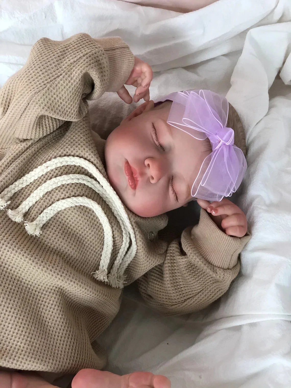 49CM Already Finished Painted Bebe Reborn Doll Loulou Newborn Sleeping Doll Soft Vinyl 3D Skin Tone Visible Veins Gift for Girls