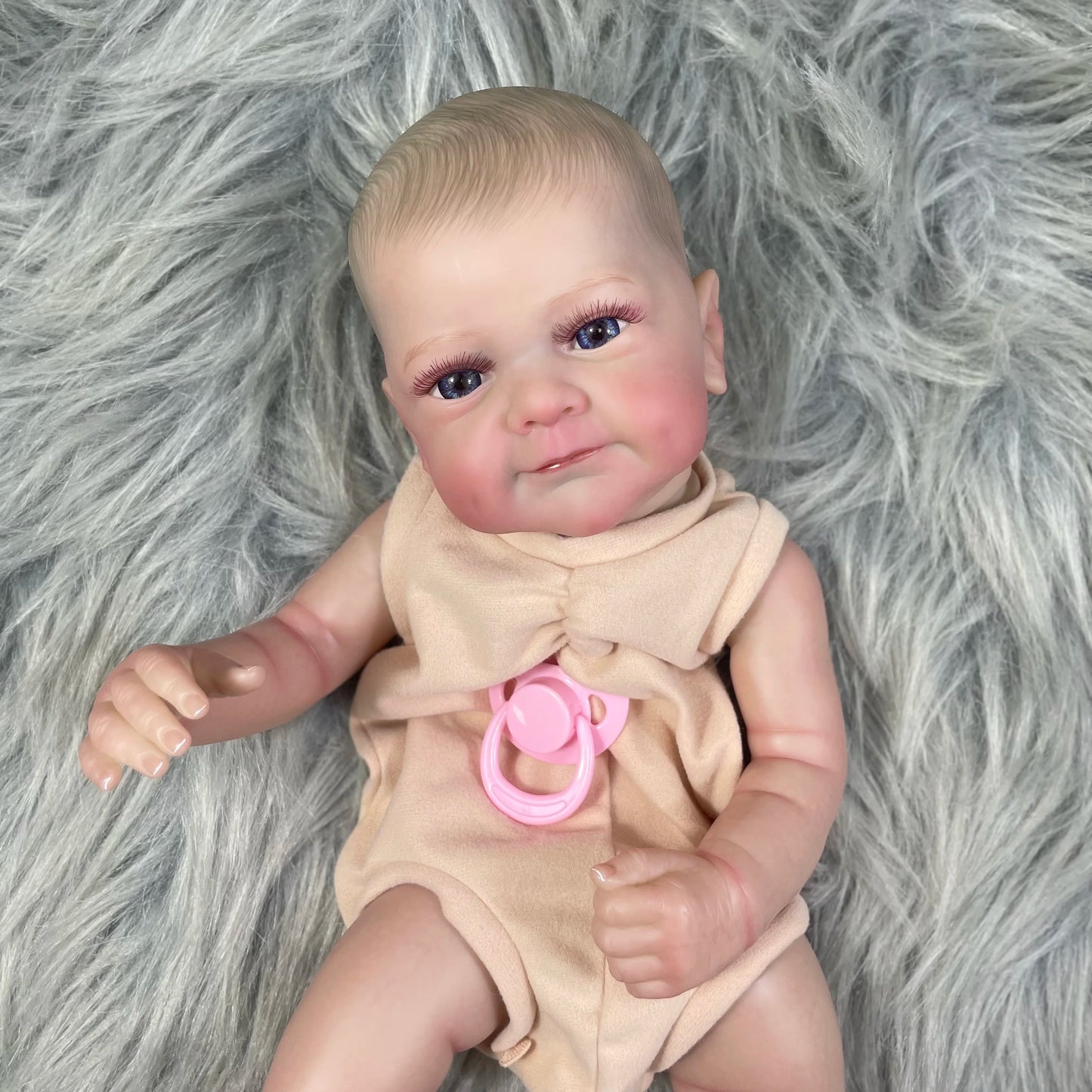 18 inch Finished Reborn Baby Doll – Sanya, Painted Vinyl with 3D Skin and Cloth Body