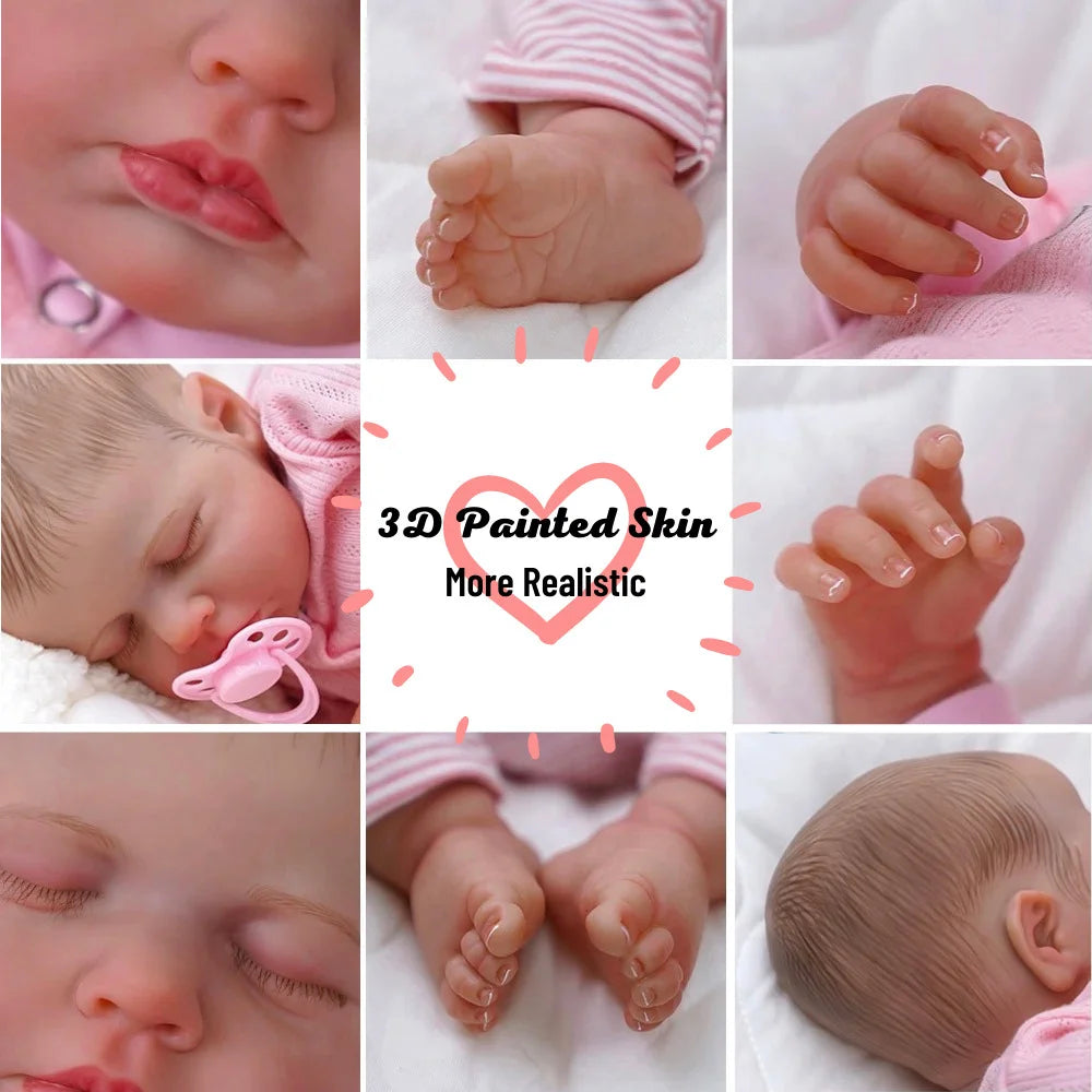 20 Inch Lifelike Painted Reborn Baby Dolls Loulou 3D Skin Lifelike Baby Girl Vinyl Newborn Dolls Toy Figure Christmas Gift