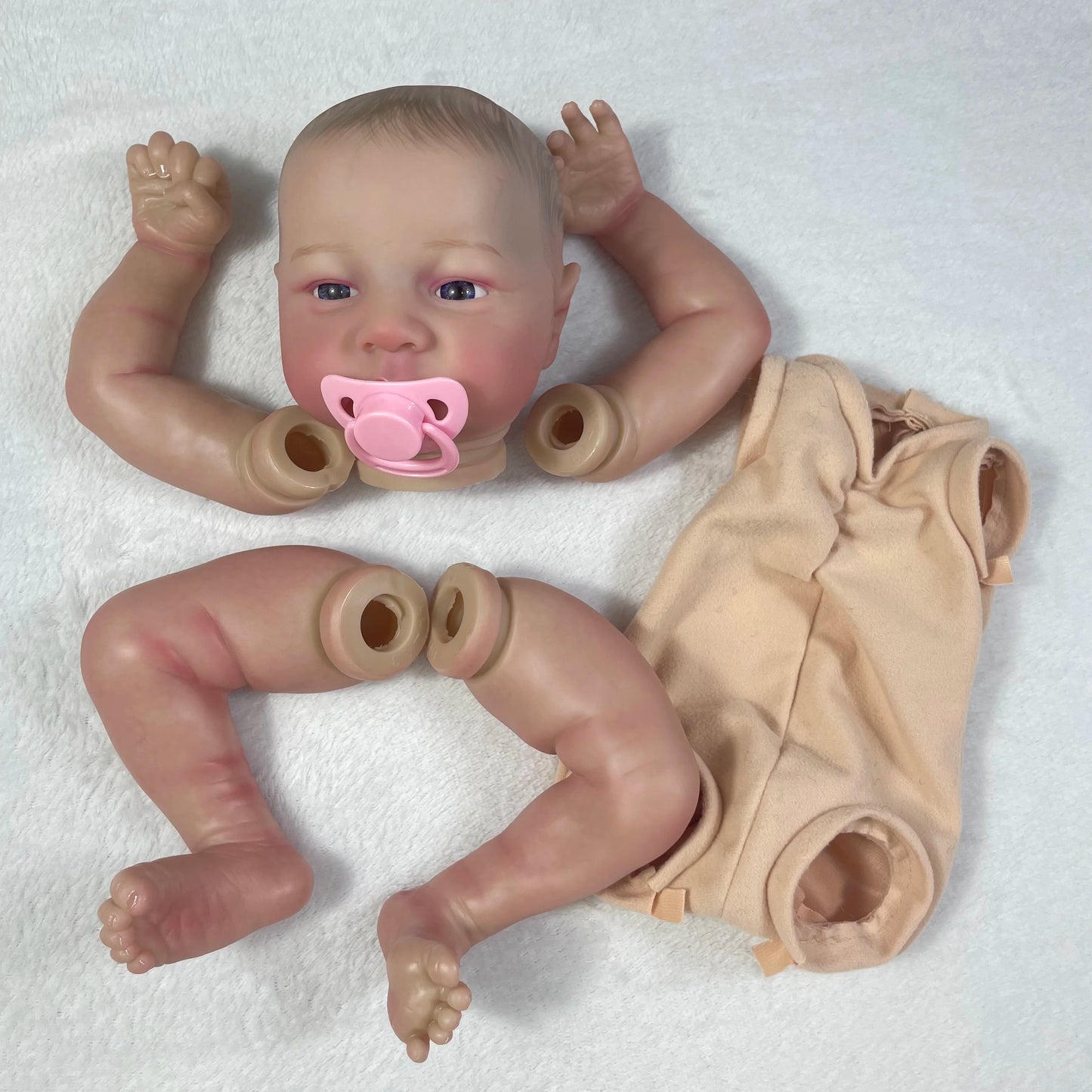 19-Inch Pre-Painted Levi Awake Reborn Doll Parts - Realistic 3D Painting with Visible Veins and Cloth Body Included