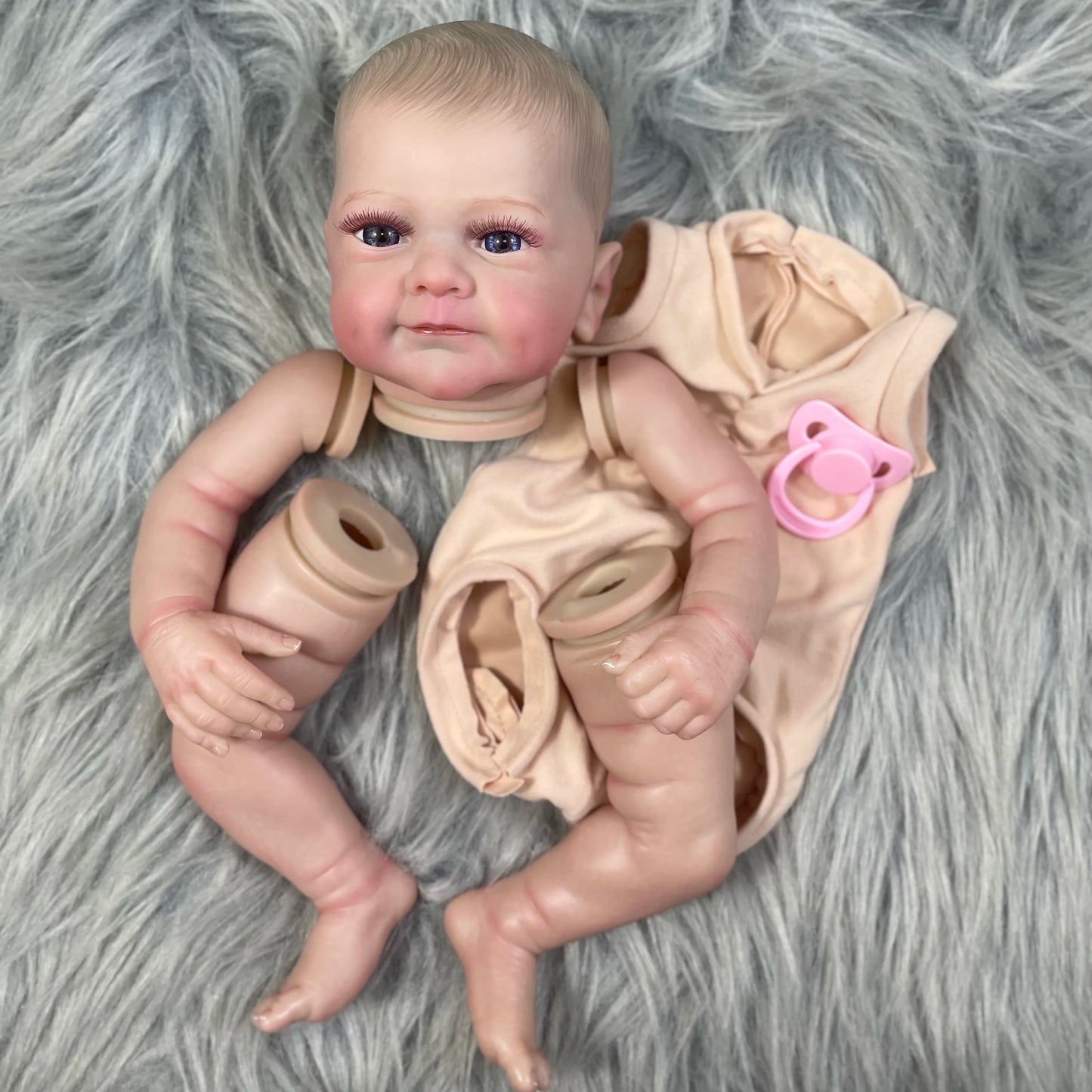 18 inch Finished Reborn Baby Doll – Sanya, Painted Vinyl with 3D Skin and Cloth Body