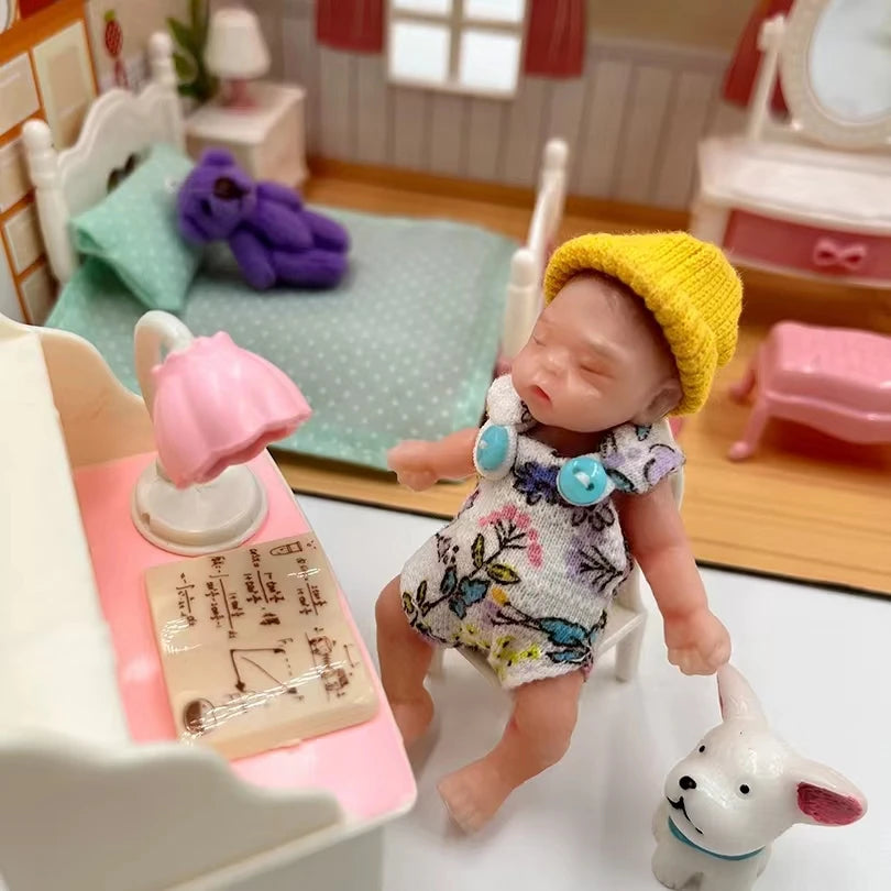 8Cm Cute Mini Silicone Bebe Reborn Girl with 2 Sets Mini Outfits for Each Reborn Baby Girl Soft Touching Feeling Flexible Doll