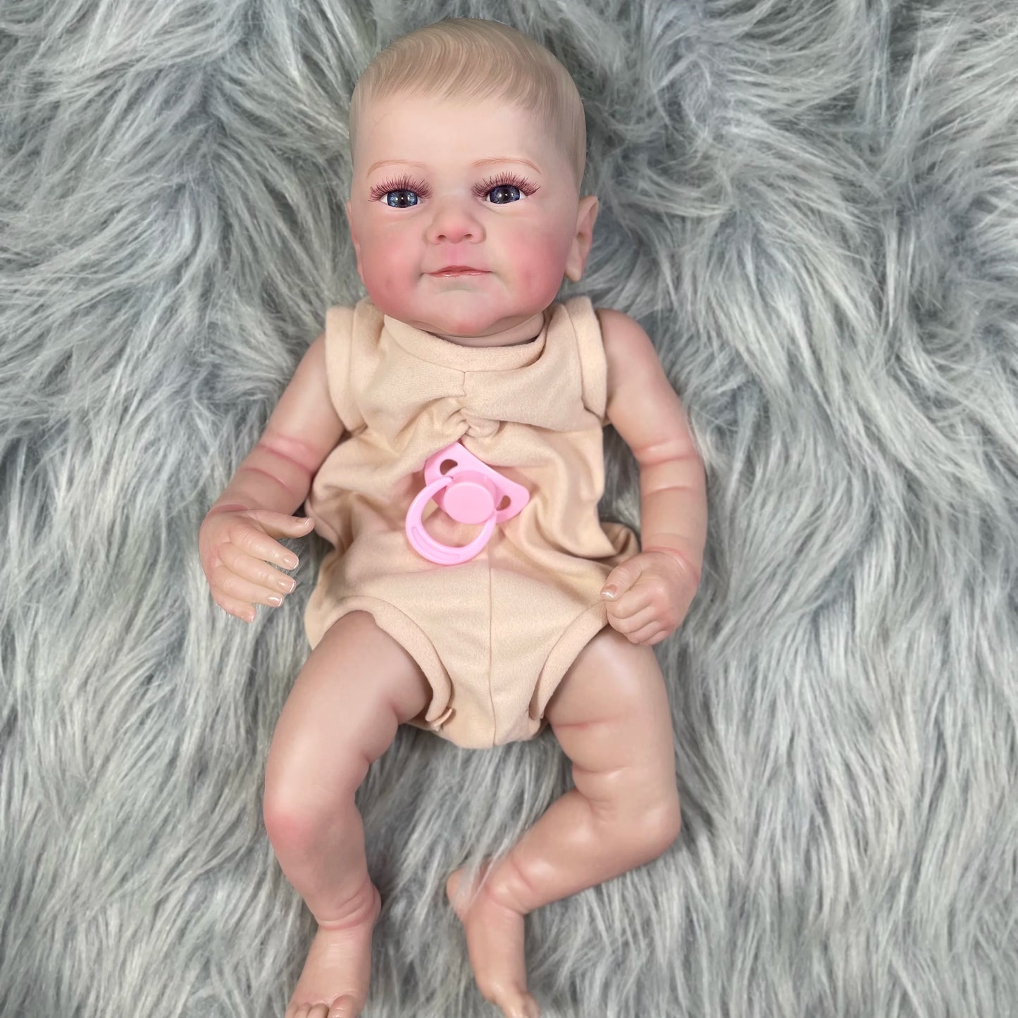 18 inch Finished Reborn Baby Doll – Sanya, Painted Vinyl with 3D Skin and Cloth Body