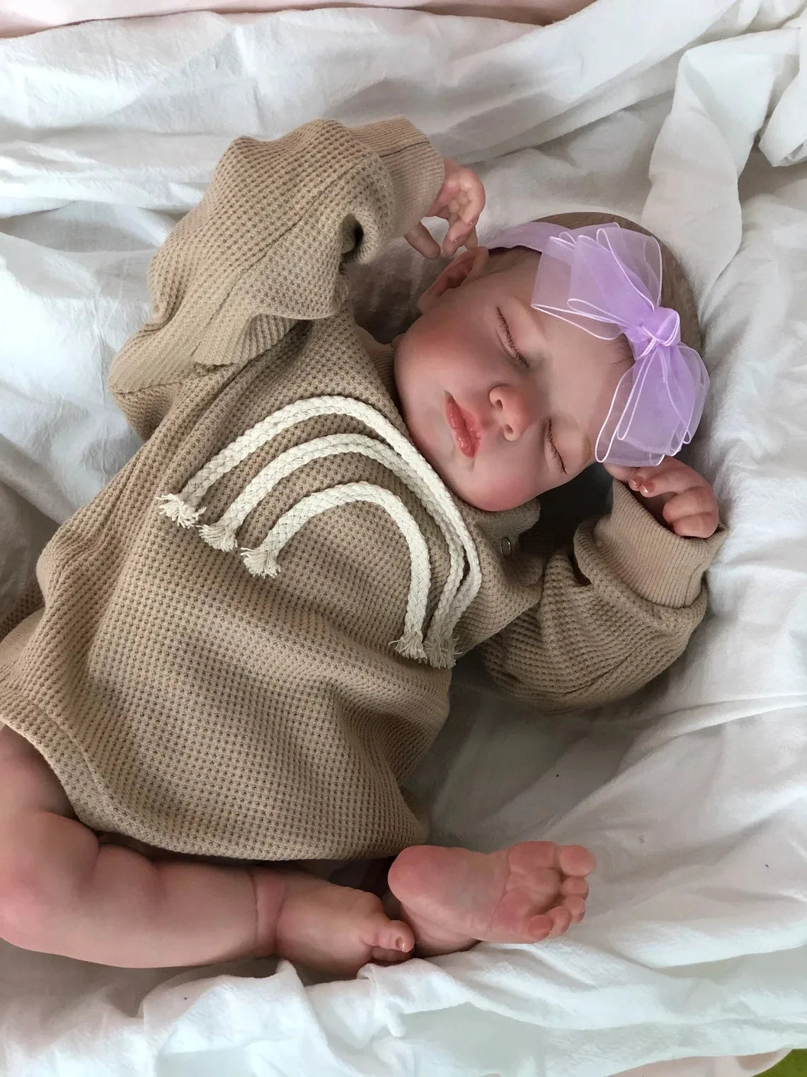 49CM Already Finished Painted Bebe Reborn Doll Loulou Newborn Sleeping Doll Soft Vinyl 3D Skin Tone Visible Veins Gift for Girls
