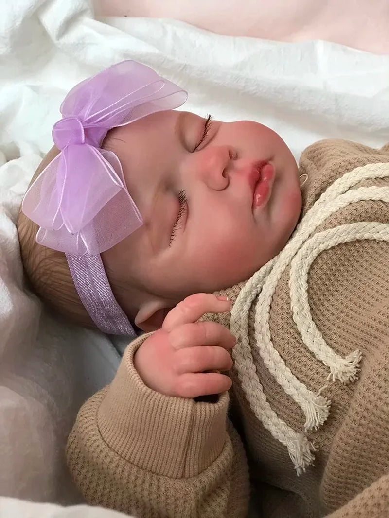 49CM Already Finished Painted Bebe Reborn Doll Loulou Newborn Sleeping Doll Soft Vinyl 3D Skin Tone Visible Veins Gift for Girls