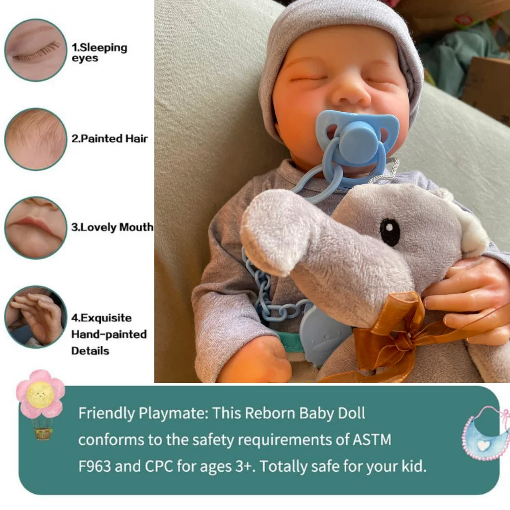 46CM Reborn Baby Doll Levi Mixed Silicone Vinyl or Cloth Doll Finished 3D Painted Skin Veins Art Collection Doll Gift for Girls