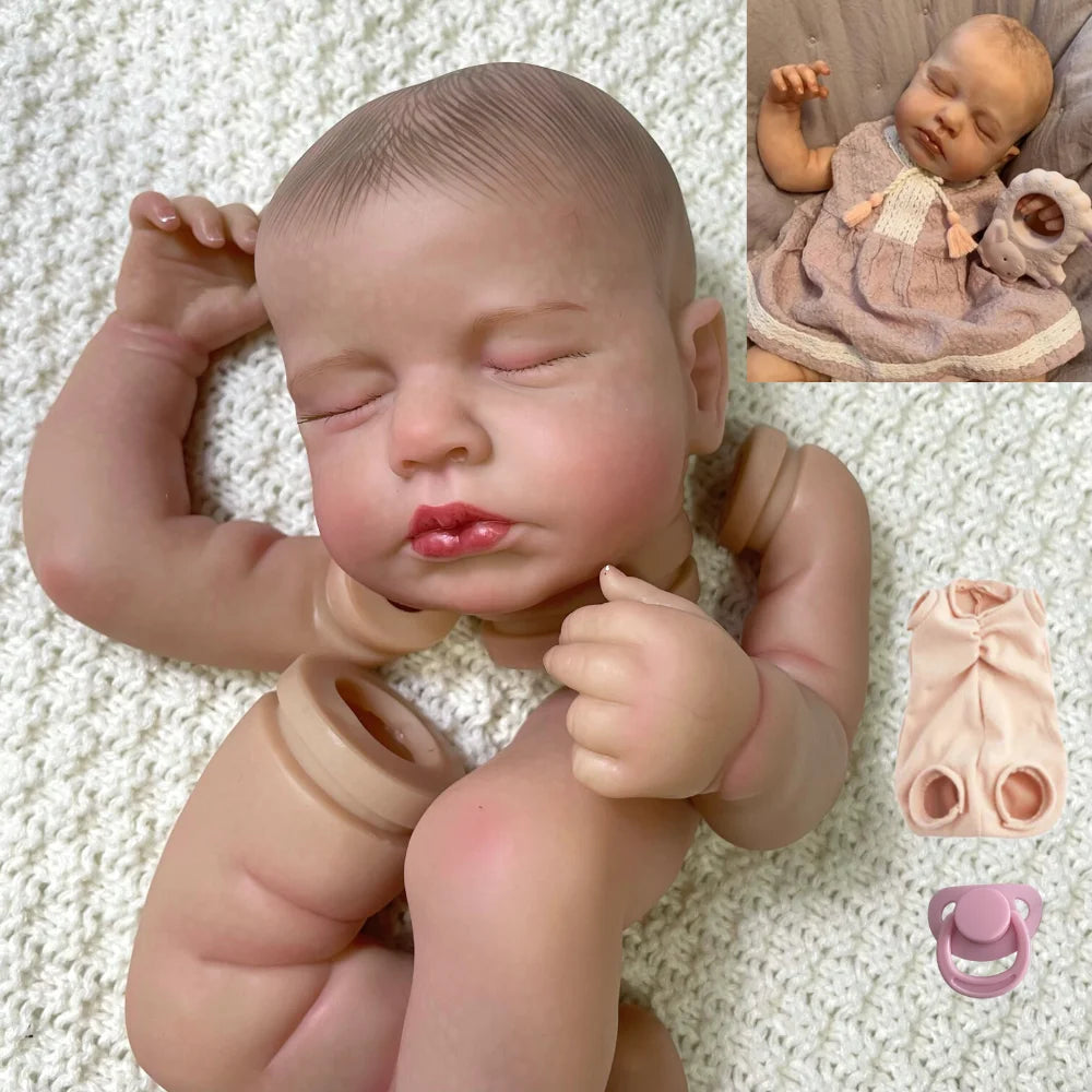 20 Inch Reborn Loulou 3D Skin Painted Kit with Rooted Eyelashes and Cloth Body Unassembled Reborn Baby Doll Parts DIY Molds