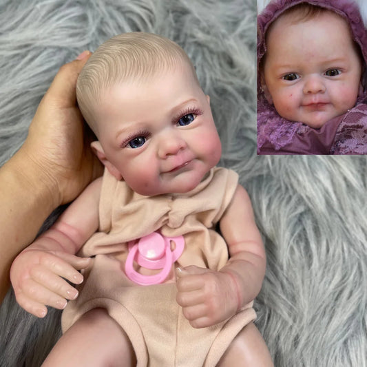 18 inch Finished Reborn Baby Doll – Sanya, Painted Vinyl with 3D Skin and Cloth Body