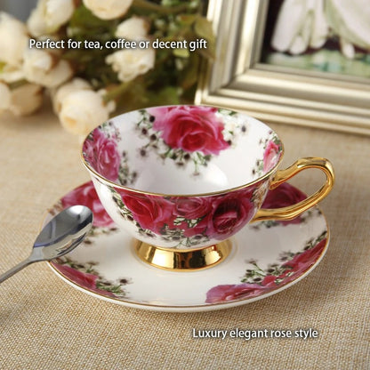 Bone China Coffee & Tea Set, Rose Pattern
