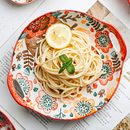 Cute Rabbit Ceramic Bowl & Plate Set Hand-Painted Underglaze Noodle Soup Salad Dinnerware