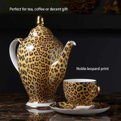 Bone China Tea & Coffee Set, Leopard Print, Porcelain, Teapot, Cups