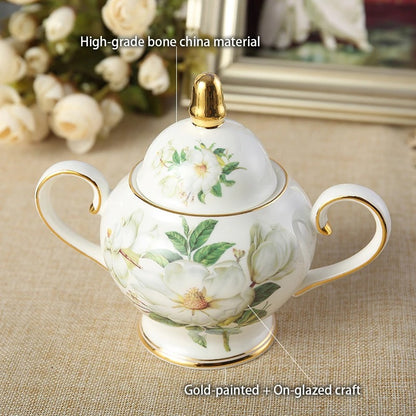Bone China Tea Set, Camellia, British Porcelain, Teapot, Cups