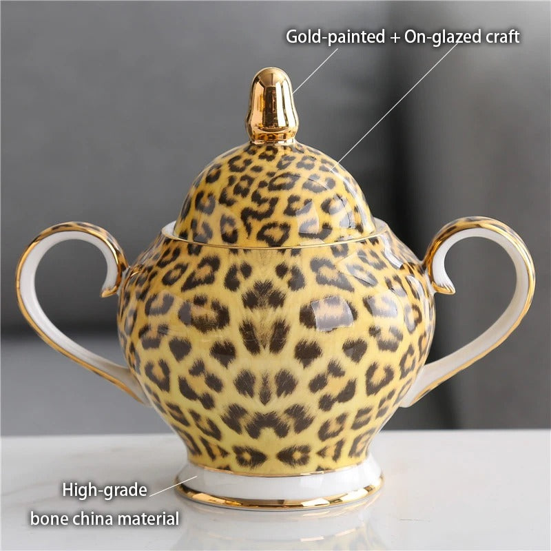 Bone China Tea & Coffee Set, Leopard Print, Porcelain, Teapot, Cups