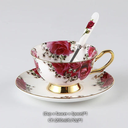 Bone China Coffee & Tea Set, Rose Pattern