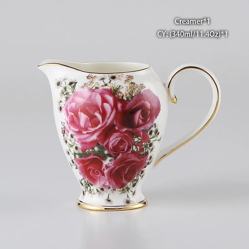 Bone China Coffee & Tea Set, Rose Pattern