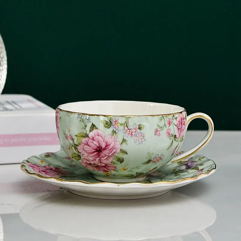 Bone China Coffee Cup & Saucer Set, 5 Colors, European Porcelain